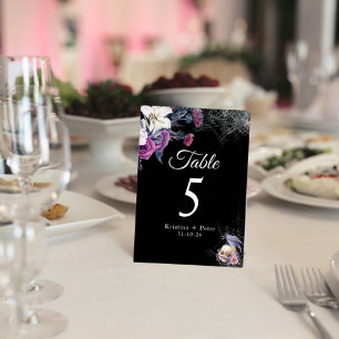 Numeração De Mesa Casamento Floral Esqueleto Gótico Roxo Preto Elega