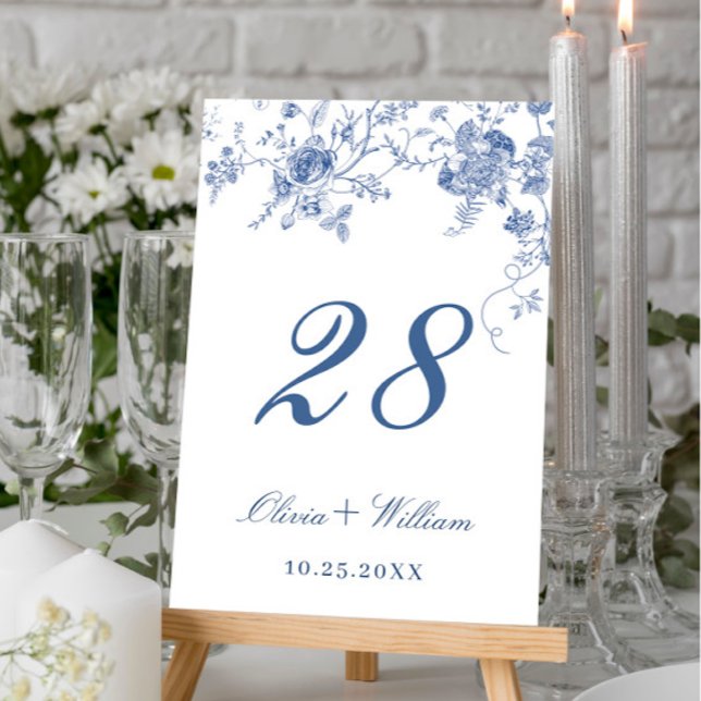 Numeração De Mesa Casamento Floral Francês Azul Vitoriano Elegante (Criador carregado)