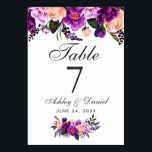 Numeração De Mesa Casamento Floral G de Cor Solar Roxo Ultra Violeta<br><div class="desc">Placa de Mesa Floral de Casamento com Cor de Água Púrpura Ultra Violeta</div>