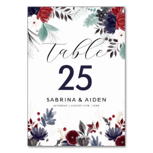 Numeração De Mesa Casamento Floral Gótico Vermelho Burgundy Azul Mar