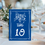 Numeração De Mesa Casamento Floral, Ilustrado, De Mão<br><div class="desc">Este moderno número da mesa de casamento apresenta um motif floral desenhado à mão e o olhar da tipografia escrita à mão sobre o tom perfeito de azul. Este design é duplo lado e o mesmo em ambos os lados. A estética geral é imponente e divertida, mas ainda romântica! Consulte...</div>