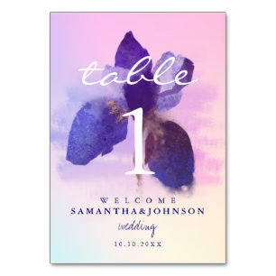 Numeração De Mesa Casamento Floral Iris, Cor De Água Púrpura, Cor De