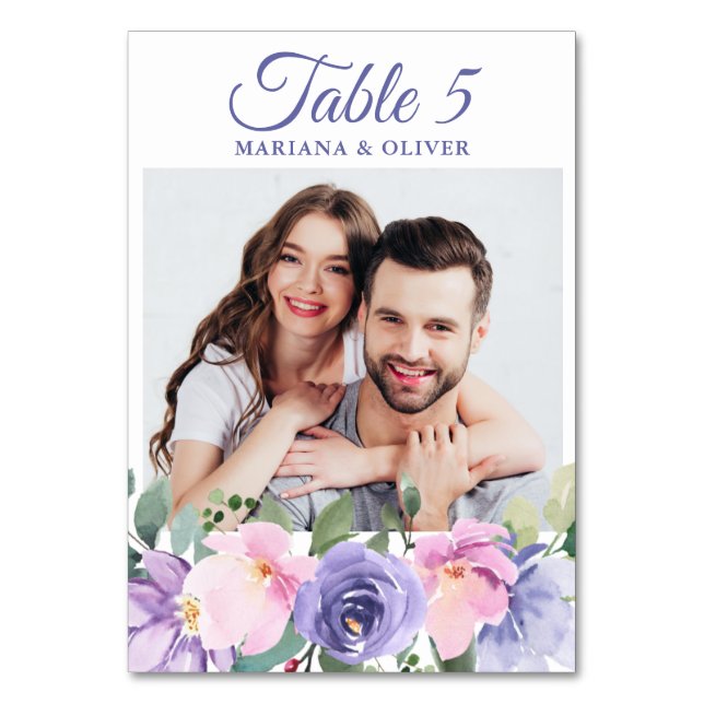Numeração De Mesa Casamento Floral Lavanda Rosa Foto (Frente)