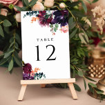 Numeração De Mesa Casamento Floral Luxurioso da Borgonha<br><div class="desc">Perfeito para o outono e casamento no inverno, esta elegante mesa de casamento, número design, tem buquês sumptuosos em tons de água pintados de vinho escuro, púrpura de berinjela, laranja queimada, vermelho de marsala, rosa rosa mais profundo, bege, lacre e verde. O olhar é uma elegância contemporânea descuidada. Crie cartões...</div>