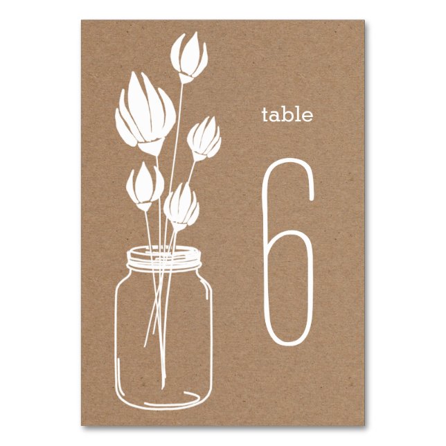 Numeração De Mesa Casamento Floral Masonjar De Papel Castanho Russo (Frente)