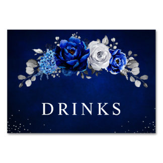 Numeração De Mesa Casamento Floral Metálico Azul Real Branco Prata