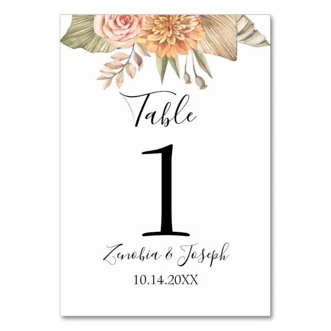Numeração De Mesa Casamento Floral Mínimo Leaf Boho (Frente)