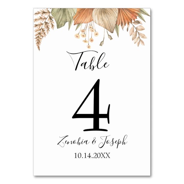 Numeração De Mesa Casamento Floral Mínimo Leaf Boho (Frente)