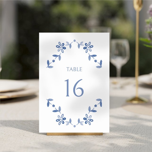 Numeração De Mesa Casamento Floral Moderno Branco + Azul (Criador carregado)