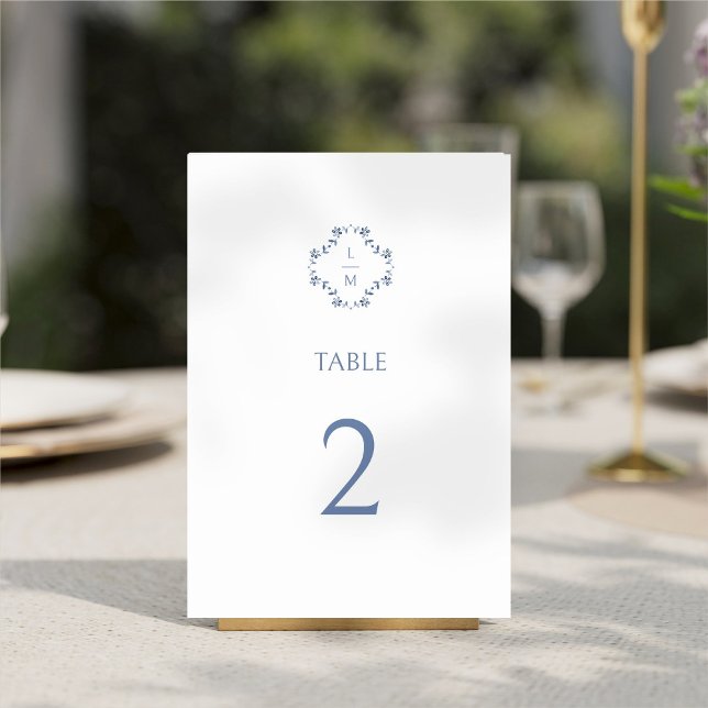 Numeração De Mesa Casamento Floral Moderno Branco + Azul (Criador carregado)