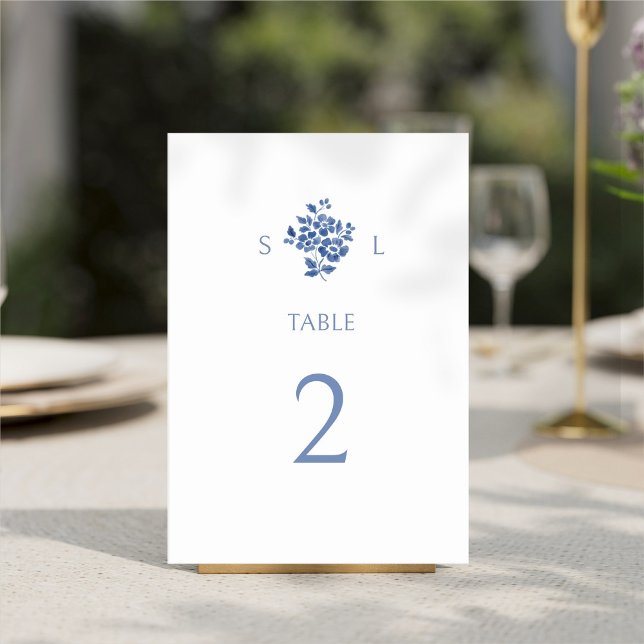 Numeração De Mesa Casamento Floral Moderno Branco + Azul (Criador carregado)