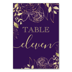 Numeração De Mesa Casamento Floral Moderno de Púrpura e Dourada