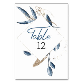 Numeração De Mesa Casamento Floral Moderno Elegante Dourado Azul