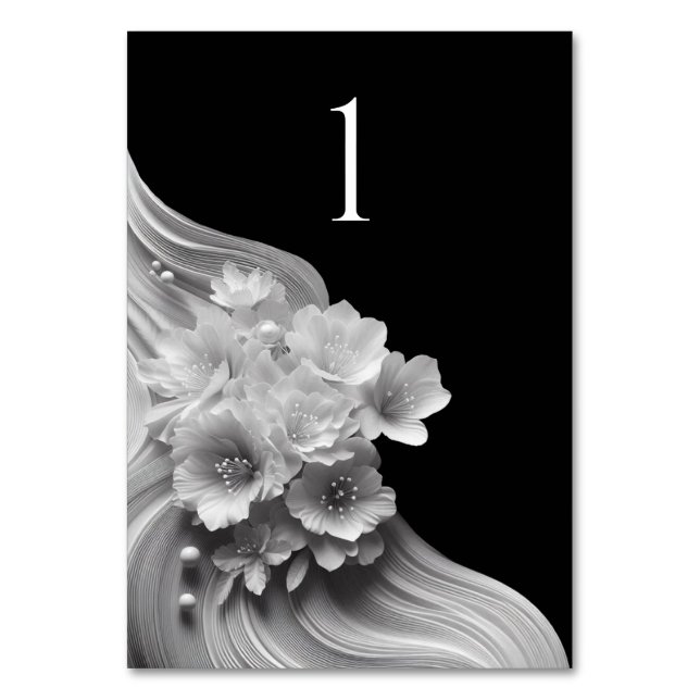 Numeração De Mesa Casamento Floral Moderno Preto e Branco (Frente)
