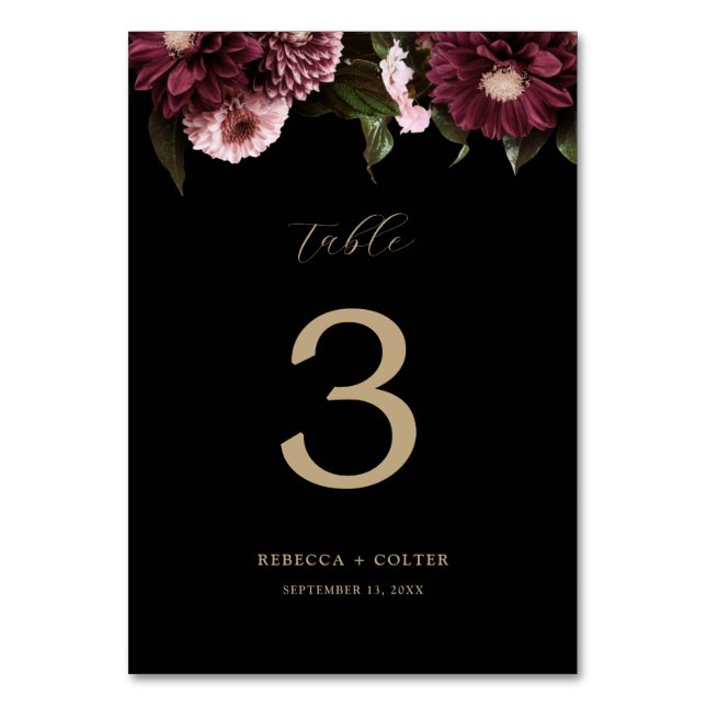 Numeração De Mesa Casamento Floral Negro Elegante (Frente)