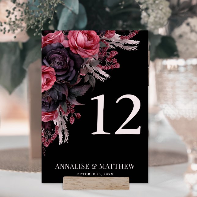 Numeração De Mesa Casamento Floral Negro Gótico (Gothic Black Floral Wedding Table Number)