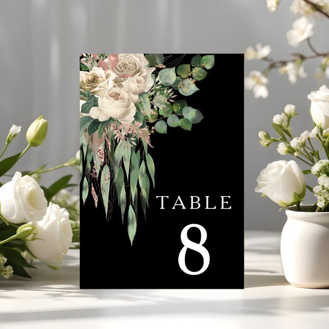 Numeração De Mesa Casamento Floral Negro Moderno (Modern Black Floral Wedding Table Number)