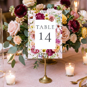 Numeração De Mesa Casamento Floral no Jardim com Tonalidade Burgundy