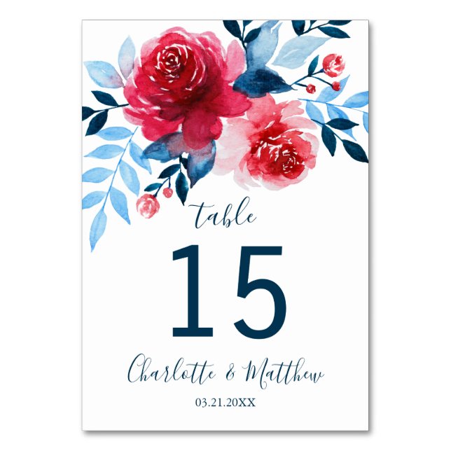 Numeração De Mesa Casamento Floral Personalizado De Aquarela (Frente)
