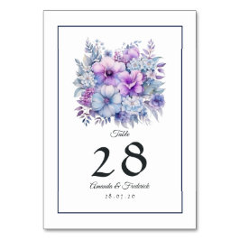 Numeração De Mesa Casamento Floral Prateado, Azul Gelo e Lilás