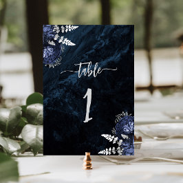 Numeração De Mesa Casamento Floral Prateado Azul Naval Elegante