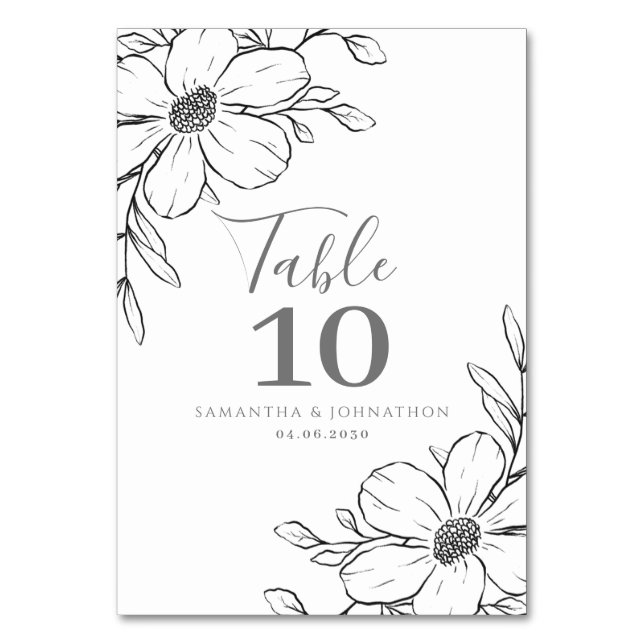 Numeração De Mesa Casamento Floral Preto Branco  (Frente)