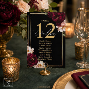 Numeração De Mesa Casamento Floral Preto com Bege Borgonha Sombrio