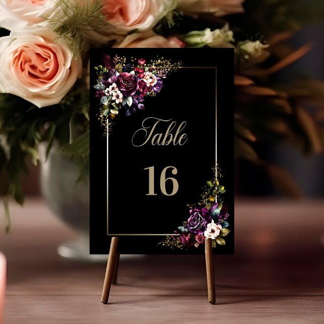 Numeração De Mesa Casamento Floral Preto da Borgonha Roxa (Criador carregado)
