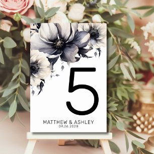 Numeração De Mesa Casamento Floral Preto e Branco Elegante Moderno
