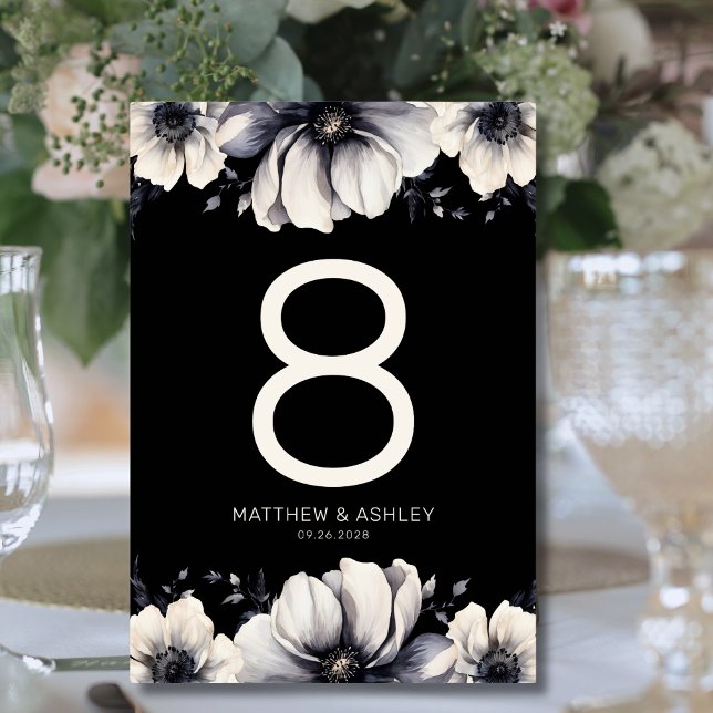 Numeração De Mesa Casamento Floral Preto Elegante (Elegant Black Floral Wedding Table Number)