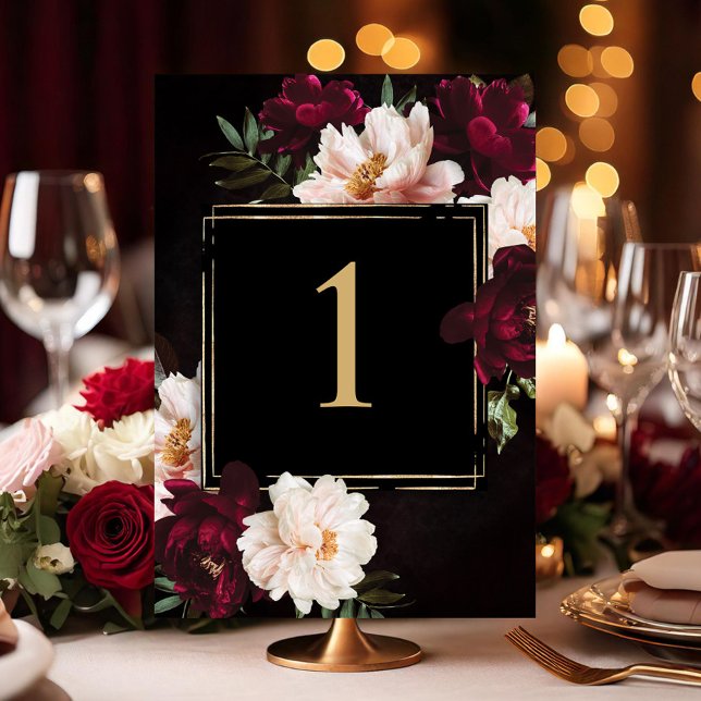 Numeração De Mesa Casamento Floral Preto Escuro-Moody Burgundy (Criador carregado)