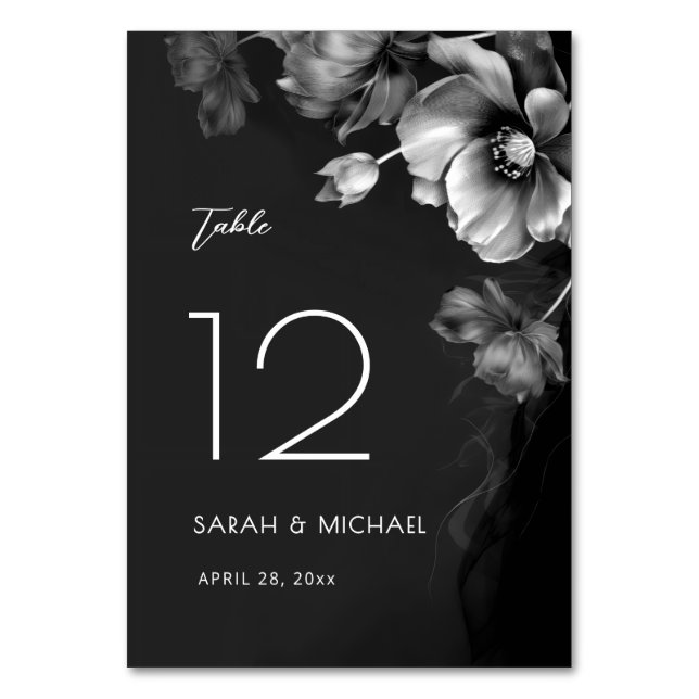 Numeração De Mesa Casamento Floral Preto Prata (Frente)