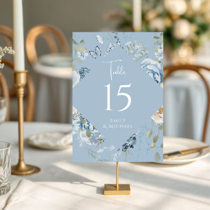 Numeração De Mesa Casamento Floral Romântico de Molas Azuis Azuis