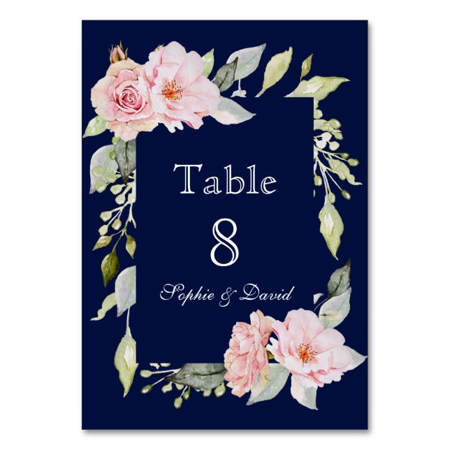 Numeração De Mesa Casamento Floral Rosa Bege Azul Naval (Frente)