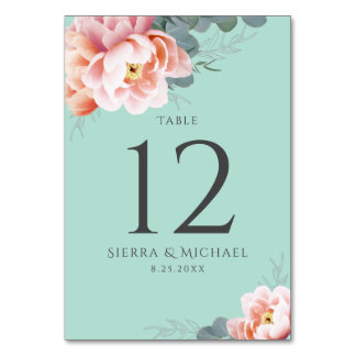 Numeração De Mesa Casamento Floral Rosa Cor-de-Rosa Verde-Brilhante