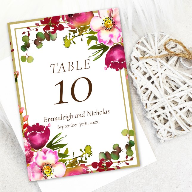 Numeração De Mesa Casamento Floral Rosa Dourado Magenta (Criador carregado)