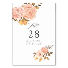 Numeração De Mesa Casamento Floral Rosa e Dourado em Aquarela
