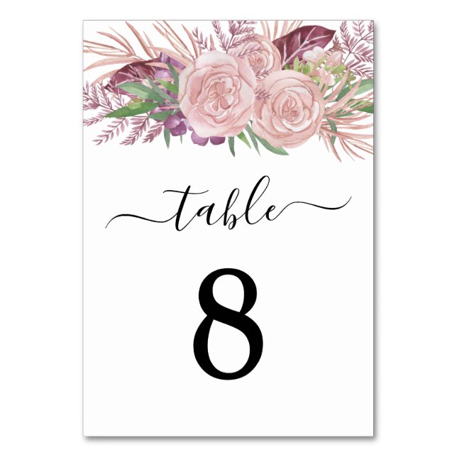 Numeração De Mesa Casamento Floral Rosa Elegante (Frente)