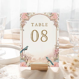 Numeração De Mesa Casamento Floral Rosa Pássaros Românticos