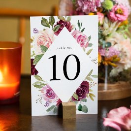 Numeração De Mesa Casamento Floral Rosa Rústico Borgonha e Roxo