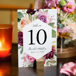 Numeração De Mesa Casamento Floral Rosa Rústico Borgonha e Roxo