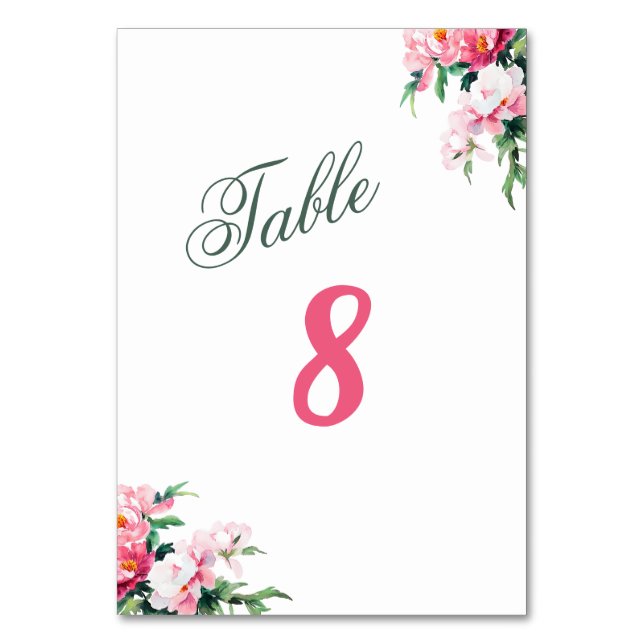 Numeração De Mesa Casamento Floral Rosa Suave Peônia & Eucalipto (Frente)