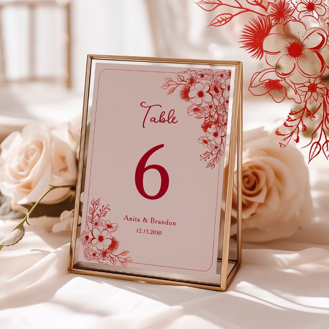 Numeração De Mesa Casamento Floral Rosa Vermelho (Criador carregado)