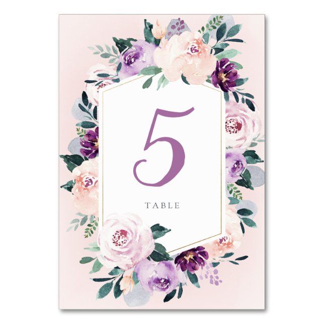 Numeração De Mesa Casamento floral roxo e botânico (Frente)