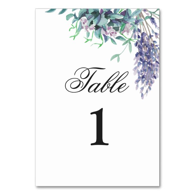 Numeração De Mesa Casamento floral roxo e turquesa. Jardim de lavand (Frente)