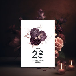 Numeração De Mesa Casamento Floral Roxo Escuro e Dourado Rosa