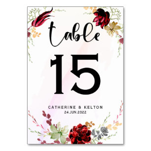 Numeração De Mesa Casamento Floral Rustic Red Elegant