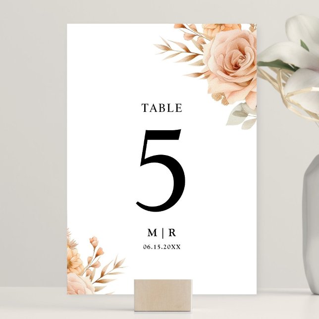 Numeração De Mesa Casamento Floral Rustic Terracotta Rosa (Criador carregado)