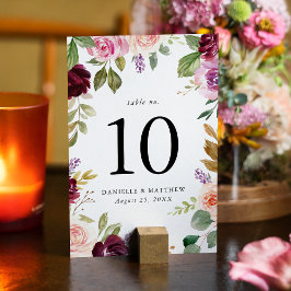 Numeração De Mesa Casamento Floral Rústico Rosa Burgundy e Roxo
