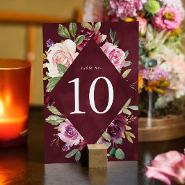 Numeração De Mesa Casamento Floral Rústico Rosa Burgundy e Roxo